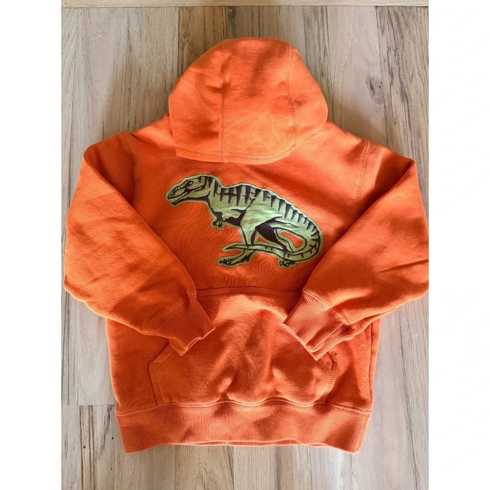 Gymboree Boys S (5-6) Dino Mighty Orange Dinosaur Fleece Pullover Hoodie